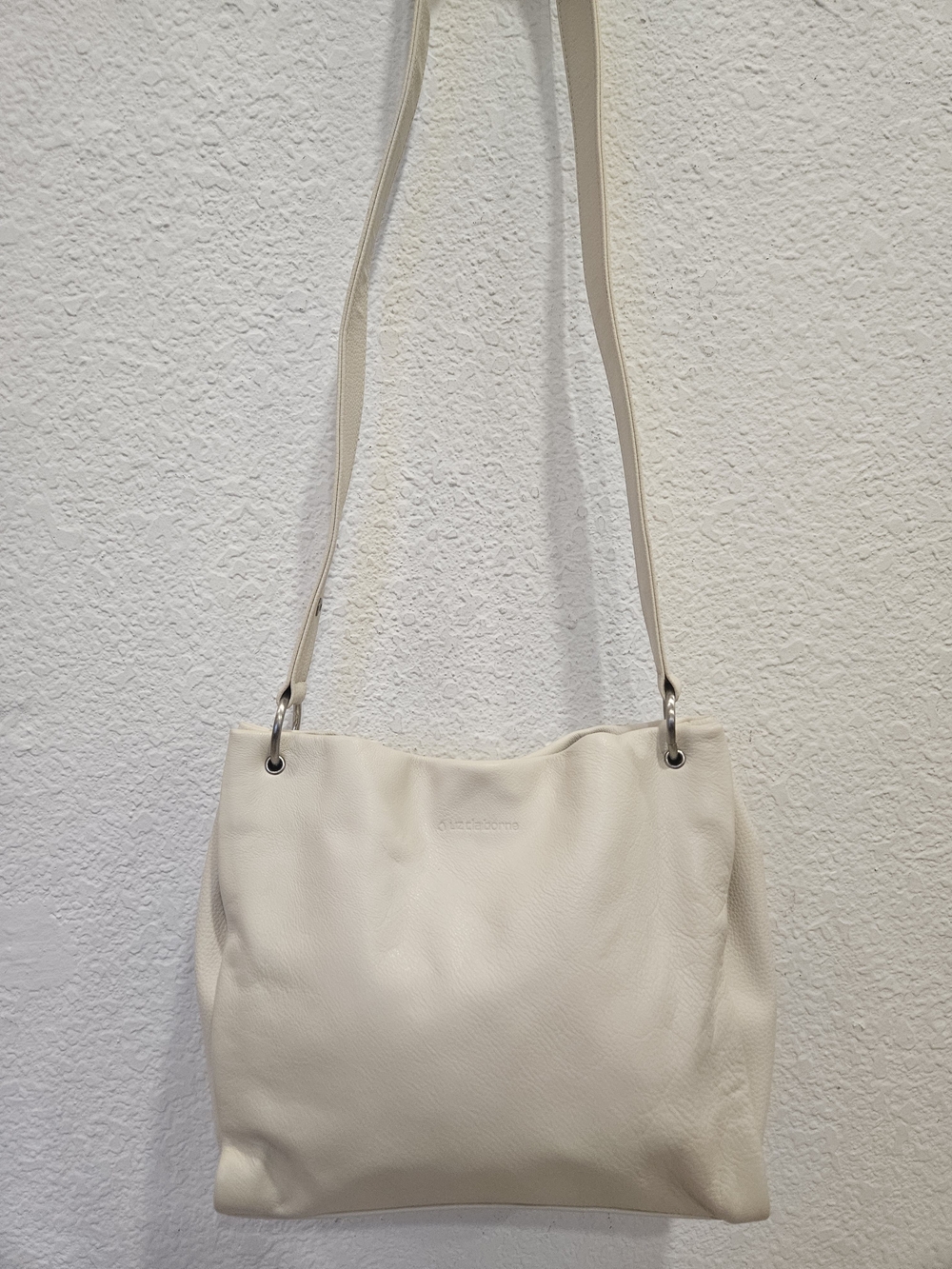 Liz Claiborne Leather Co. Vintage Cream Pebbled Leather Hobo Shoulder Bag Purse